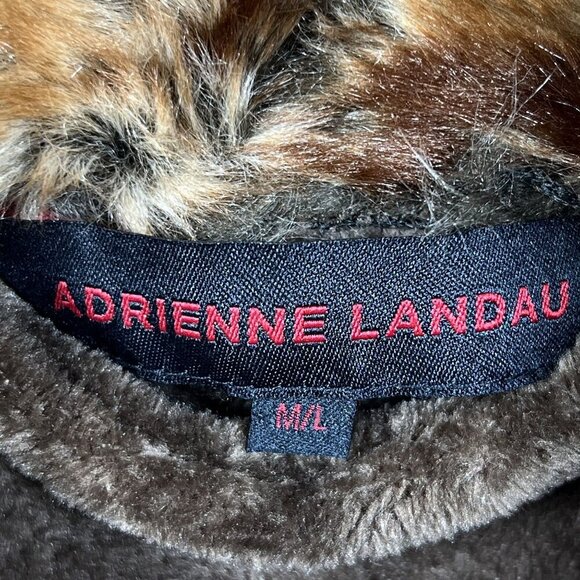 Adrienne Landau Womens L Faux Fox Fur Trim Robe Belted Cozy Plush Quiet Luxury - Picture 13 of 13